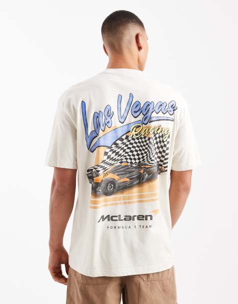 Hollister – Las Vegas McLaren – Kastiges Oversize-T-Shirt in Creme mit Grafik am Rücken - view 1