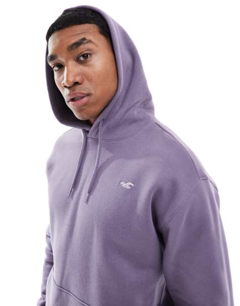 Hollister – Lässig geschnittener Kapuzenpullover in Lila mit Logo - view 1