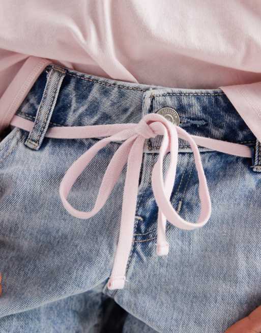 Hollister - Lavtaljede lyseblå Y2K-denimshorts med justerbart bindebånd, 5 af 5