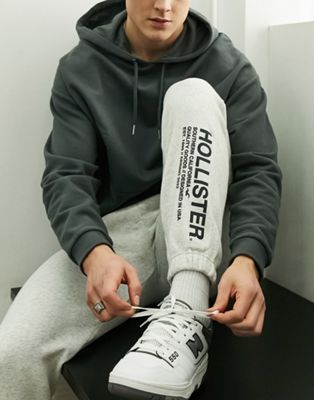 Hollister leg logo cuffed sweat joggers in grey marl