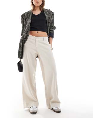 Hollister - Leinenhose in Hellbeige mit niedrigem Bund und weitem Bein-Neutral