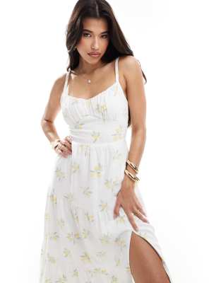 Hollister lemon print linen maxi dress in white | ASOS
