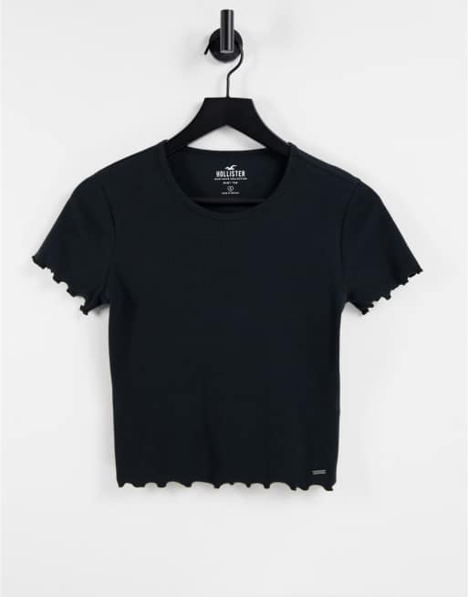 Hollister lettuce hem shrunken t-shirt in black