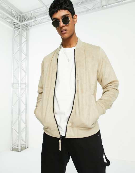 Hollister lightweight faux suede bomber jacket in tan