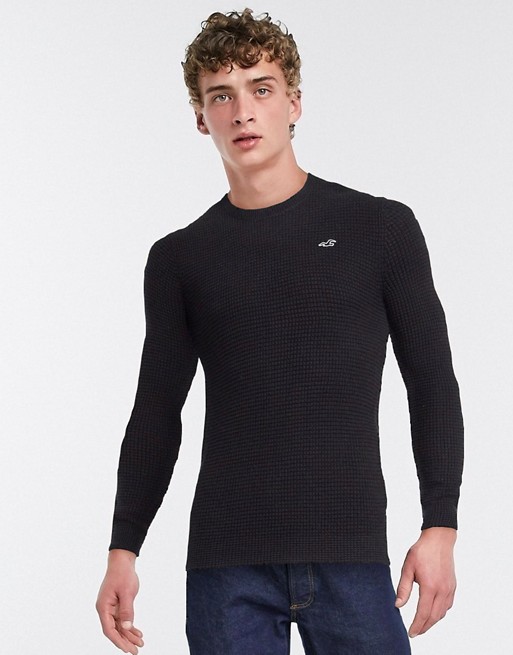 Hollister lightweight muscle fit crew neck knit jumper in navy