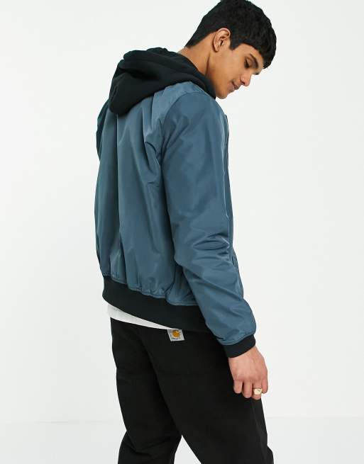 Hollister lightweight nylon sweat hood bomber jacket in navy