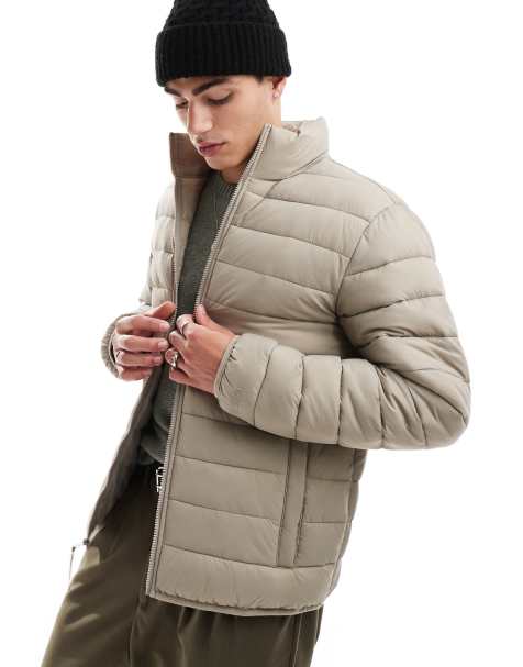 Hollister lightweight padded jacket in vintage khaki - view 1
