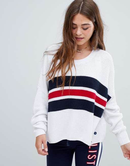 Hollister lightweight sweater with color block chest stripe