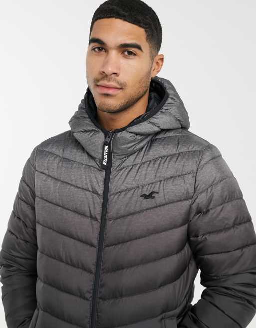 Hollister lightweight taped logo sleeve ombre hooded puffer jacket