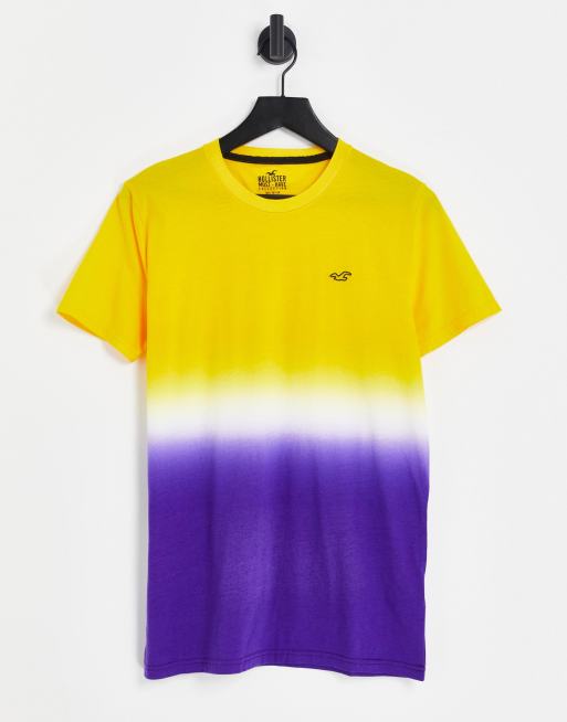 Hollister – Lila, vit och guldfärgad t-shirt i randigt ombrémönster med klassisk logga