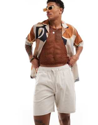 Hollister Hollister linen blend jogger short in cream-White