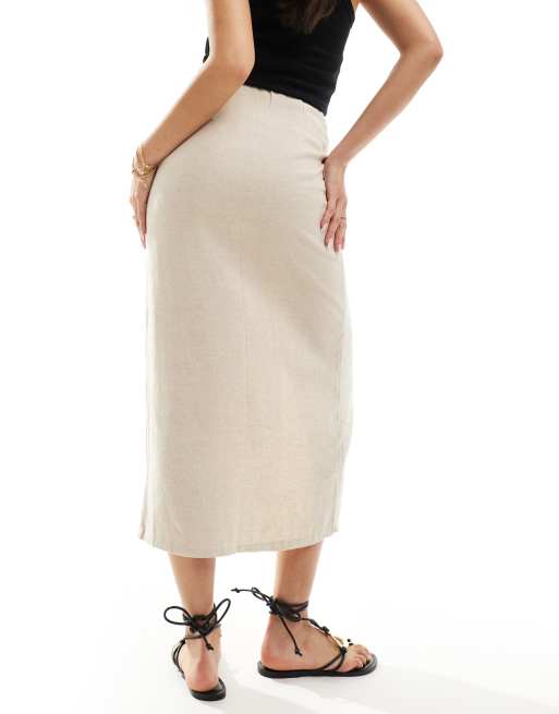 Hollister linen blend midaxi skirt with side slit in beige, 3 of 5