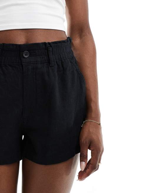 Hollister linen blend paperbag waist short in black, 5 of 5