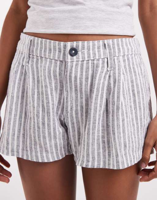 Hollister linen blend tailored shorts in white and blue stripes, 3 of 5