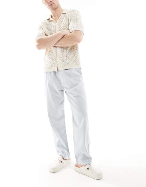 Hollister linen loose fit pull on trouser in blue stripe - view 1