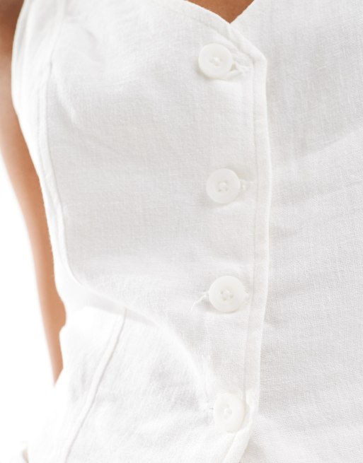 Hollister linen waistcoat in white, 3 of 4