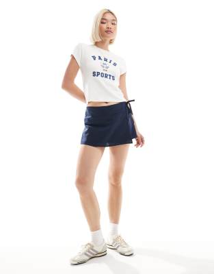 linen wrap skort in navy