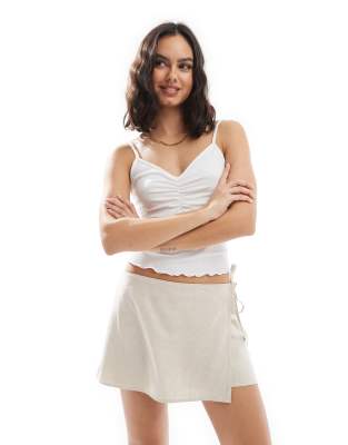 Hollister linen wrap skort in oatmeal-Neutral