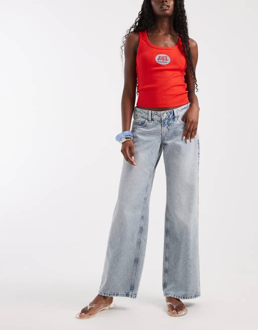 Hollister – Ljusblå, baggy jeans med superlåg midja