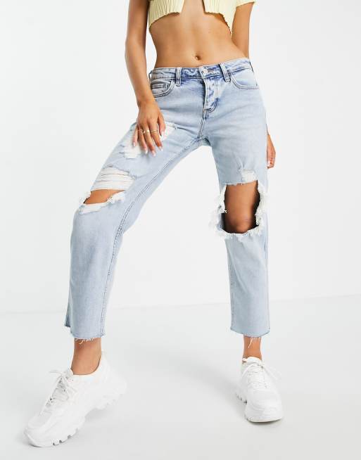 Hollister – Ljusblå slitna boyfriendjeans