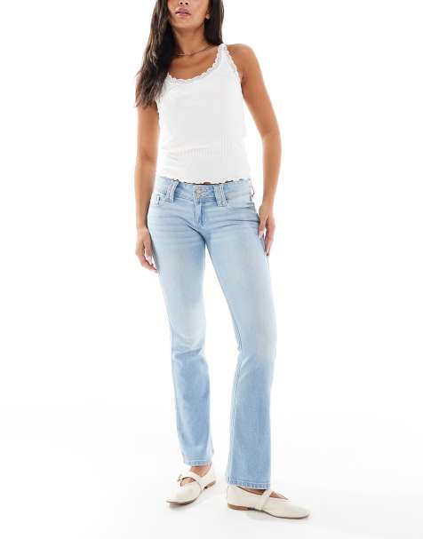 Hollister – Ljusblå, tvättade bootcut-jeans med låg midja - view 1