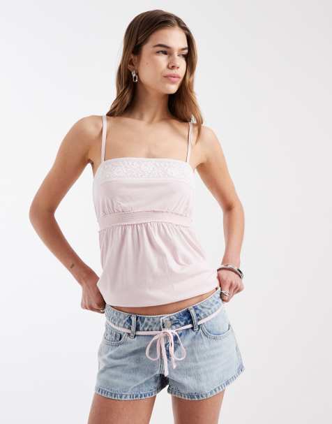 Hollister – Ljusblå, tvättade jeansshorts med låg midja och justerbar knytning i Y2K-stil - view 1