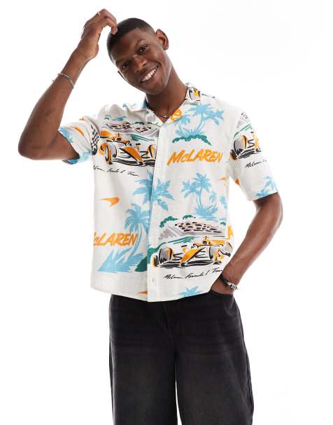 Hollister Mclaren printed linen short sleeve shirt in multi