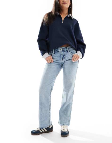 Hollister – Locker geschnittene, gerade Jeans in hellblauer Waschung mit niedrigem Bund - view 1