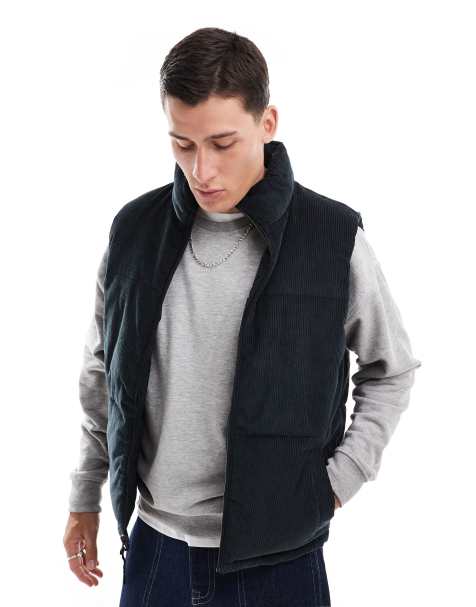 Hollister – Locker geschnittene Pufferweste zum Wenden aus Nylon/Cord in Schwarz - view 1