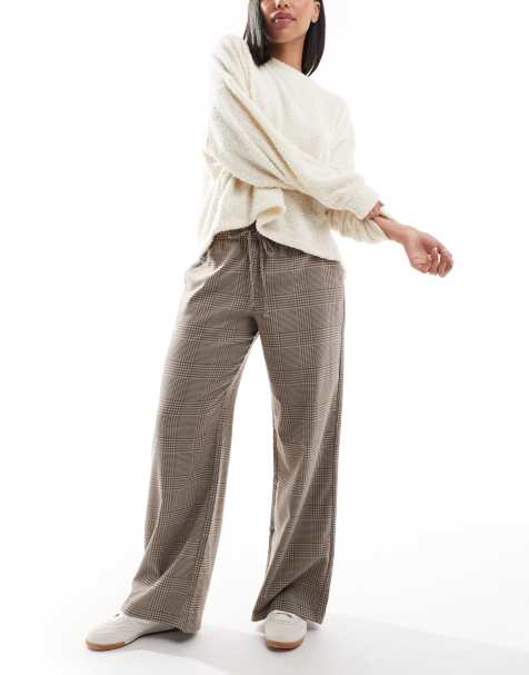 Hollister – Locker geschnittene Schlupfhose in Braun kariert - view 1
