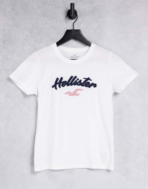 Hollister Womens T-Shirt White Black California Short Sleeve Scoop Neck S