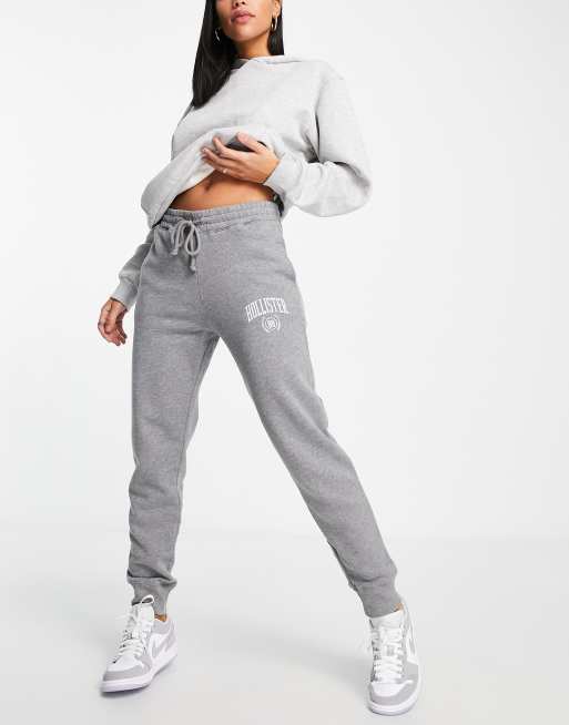 Hollister straight leg logo joggers in gray