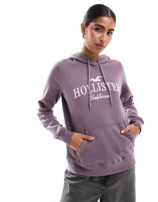 Hollister logo detail pullover hoodie in light brown