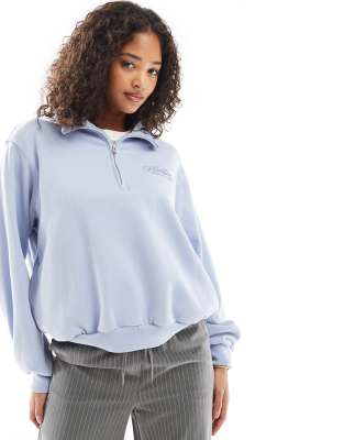 Hollister logo detail quarter zip sweat top in blue