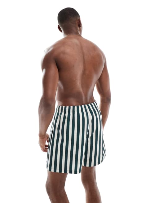 Hollister logo detail swim short in green stripe print, 4 of 4