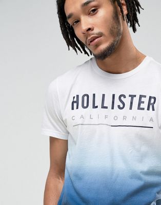 Hollister iconic large logo dip dye t-shirt slim fit in white to black, ASOS