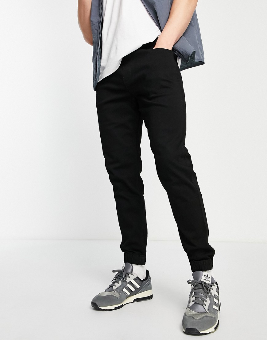 Hollister Logo Draw Cord Jogger Jeans In Black Wash