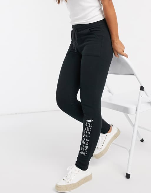 Hollister logo fleece leggings in black