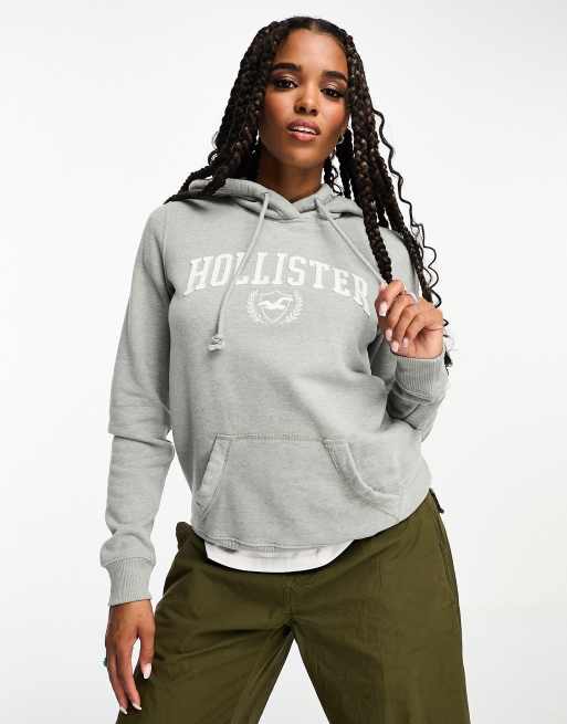 Hollister logo front hoodie in light grey