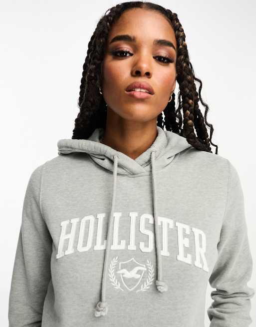 HOLLISTER Womens Zip Hoodie Sweater UK 8 Small Grey Cotton