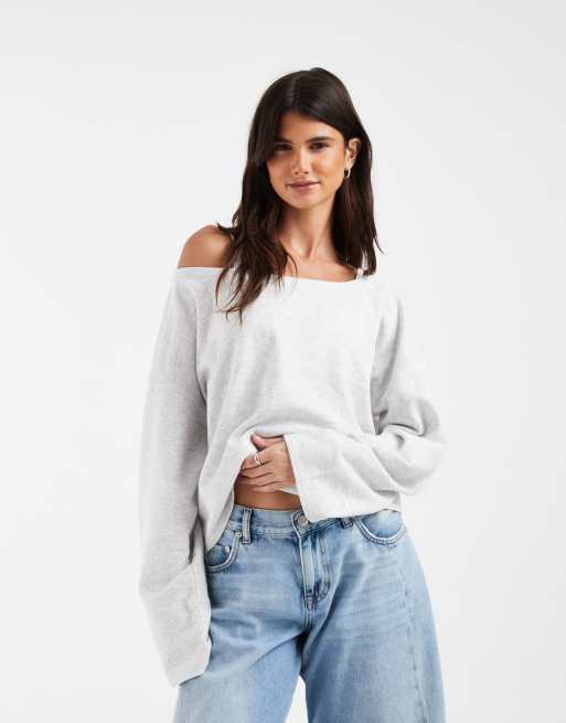 Hollister logo graphic off-shoulder sweatshirt in gray