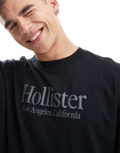 Hollister logo heavyweight boxy fit long sleeve t shirt in black ASOS