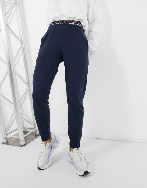 Hollister logo hem jogger in navy ASOS