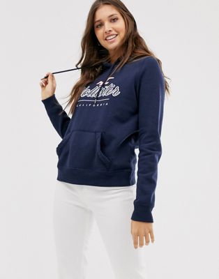 Hollister logo hoodie in navy | ASOS
