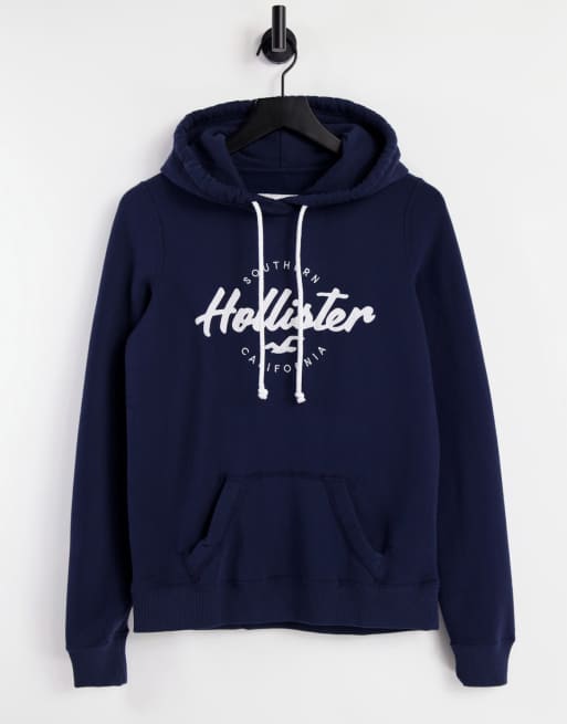 Hollister sleeve logo hoodie in light blue, ASOS