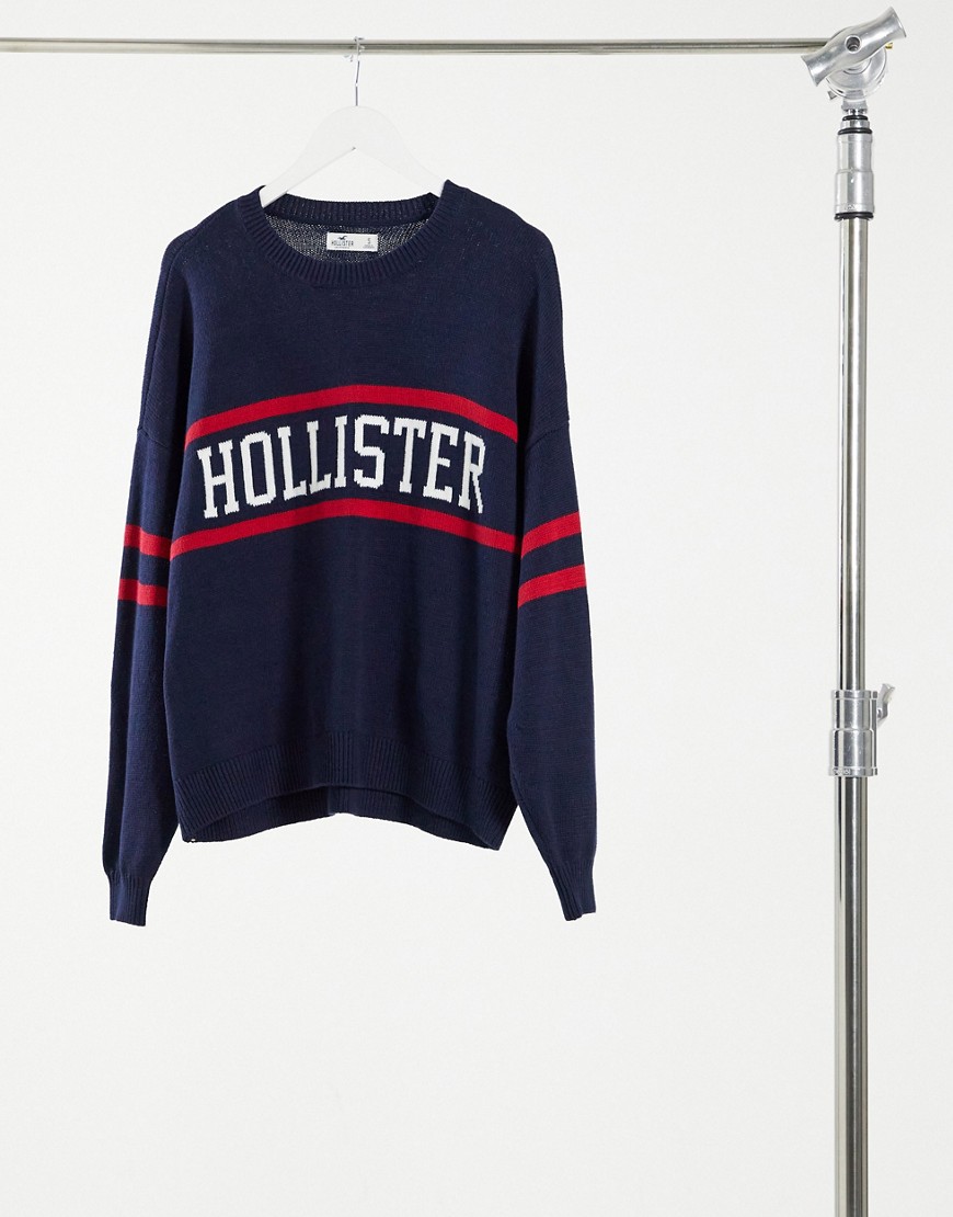 Hollister logo knitted jumper in navy