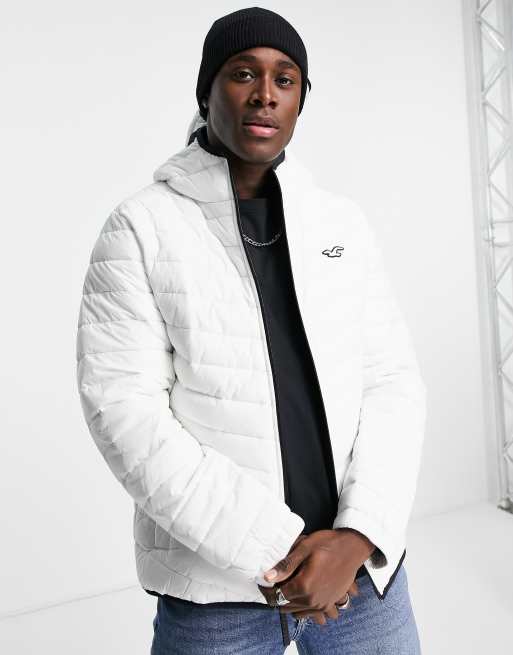 Hollister logo lightweight puffer jacket in white