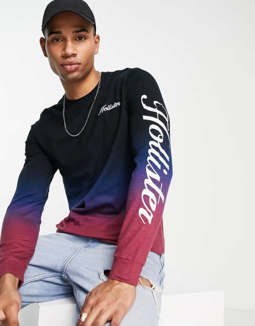 Hollister logo ombre long sleeve top in black/blue/pink