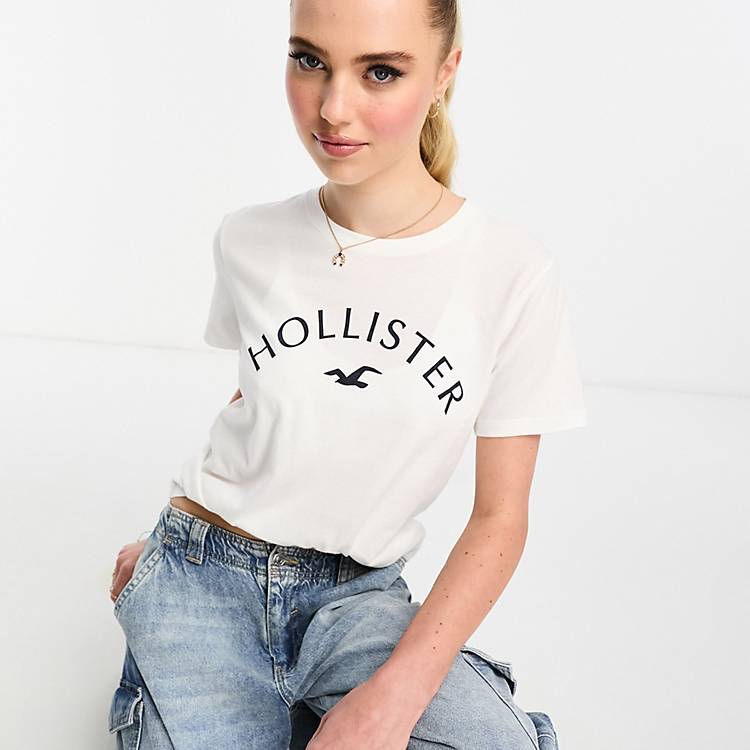 Hollister logo print t-shirt in white