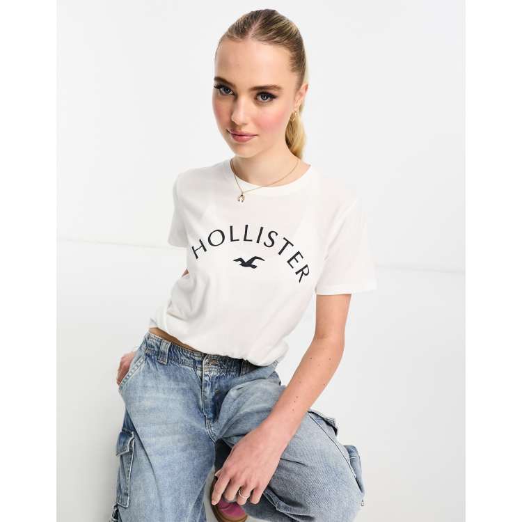 Hollister logo print t-shirt in white